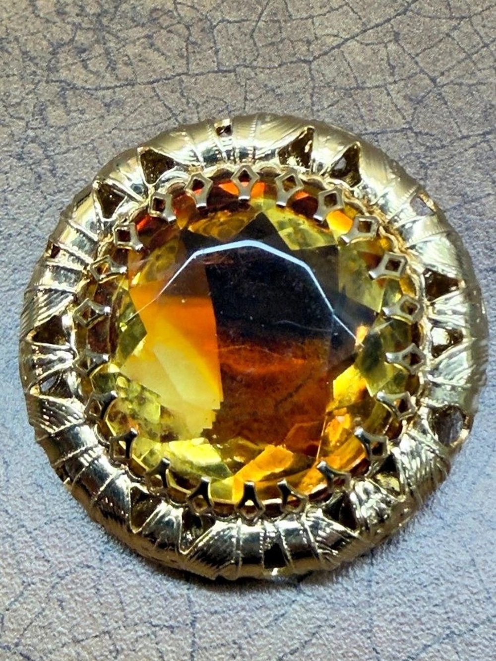 Gold-Tone Amber Brooch Pin